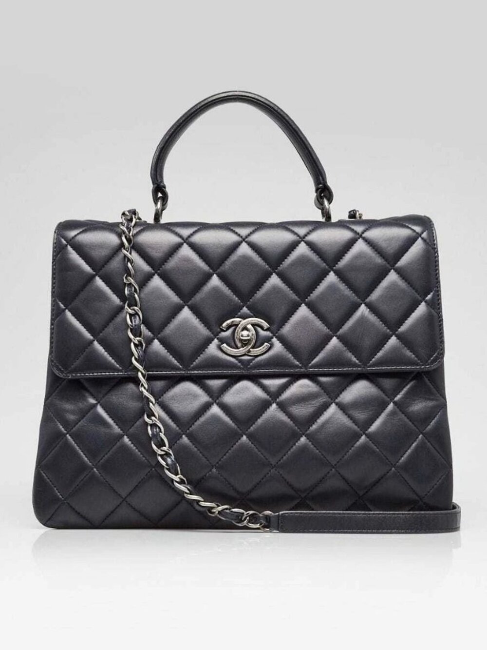 Chanel Navy Blue Quilted Lambskin Leather Large Trendy Bag